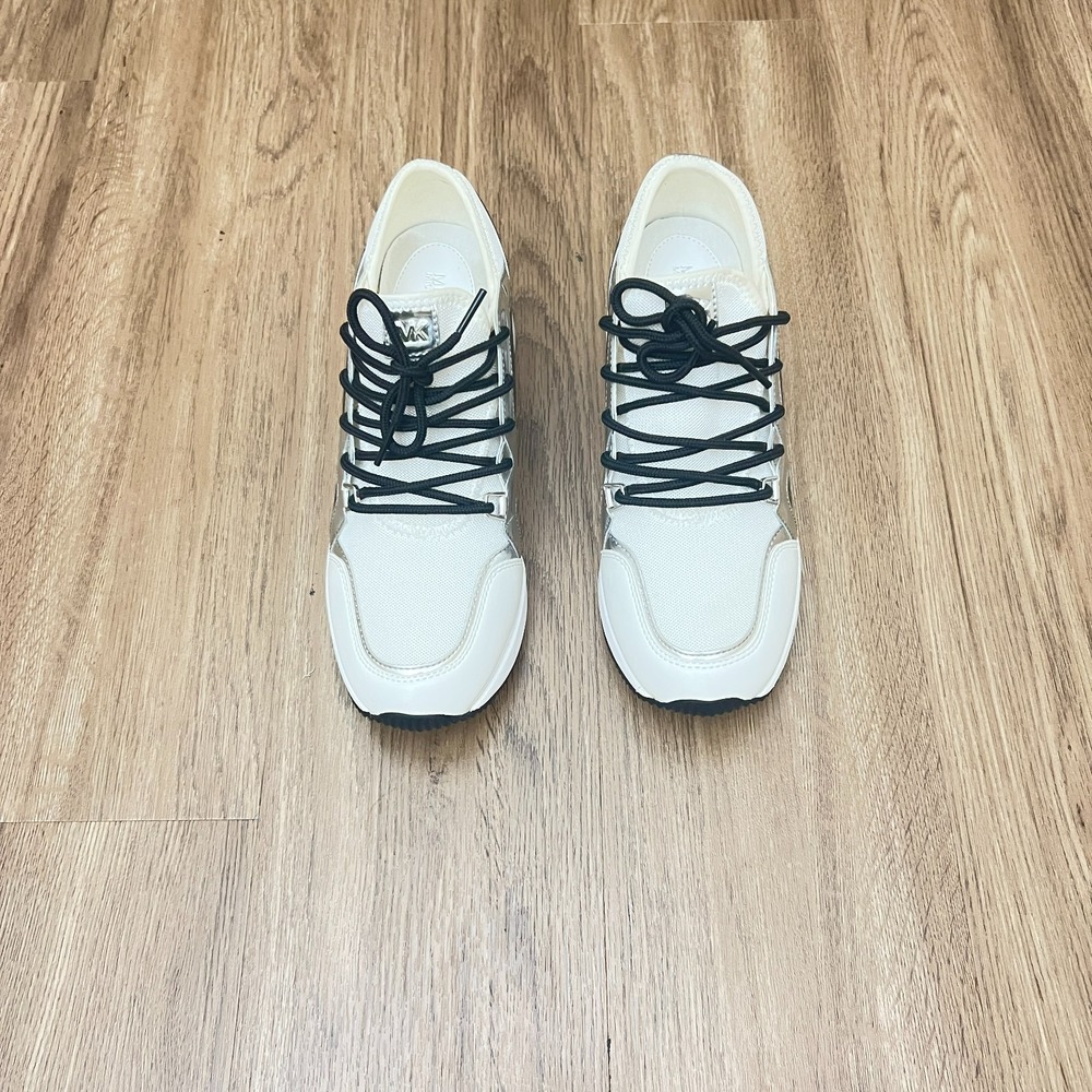 Michael Kors Liv Extreme Trainer Sneakers White Brown Signature Logo Size 8M